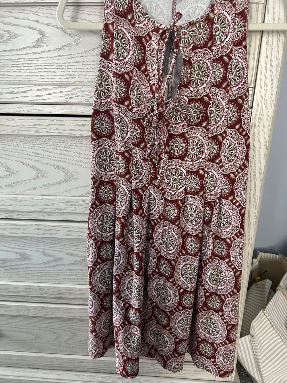 LOFT Burgundy and White Medallion Print Sleeveless Dress